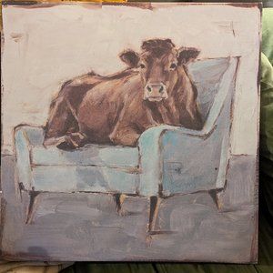 Casual Cow Wall Art wrapped canvas, wood product frame
